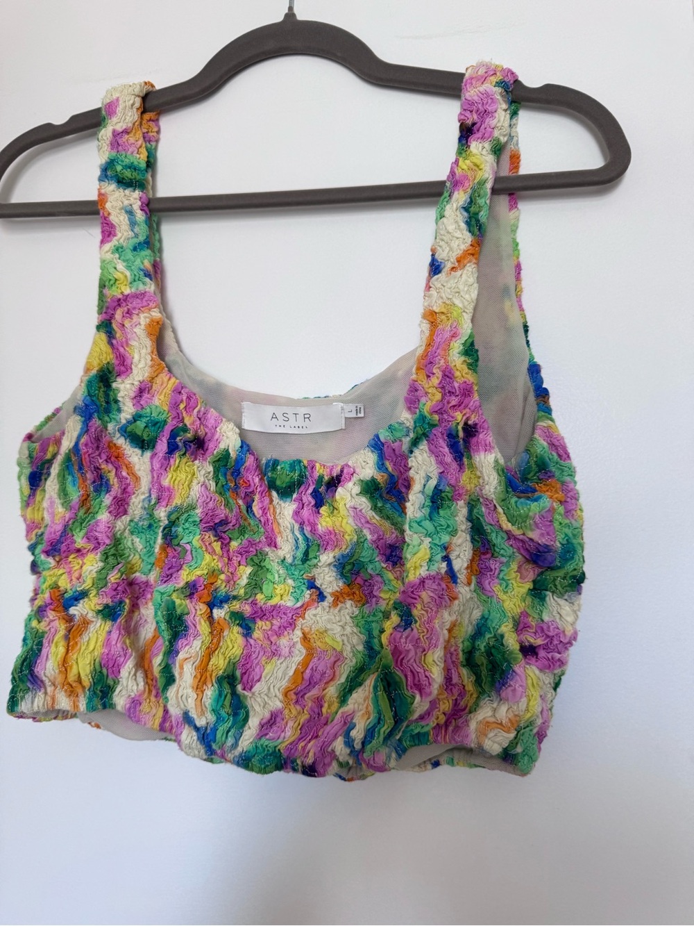 Astr Multicolor Textured Crop Tank Top - Green, Purple, Yellow